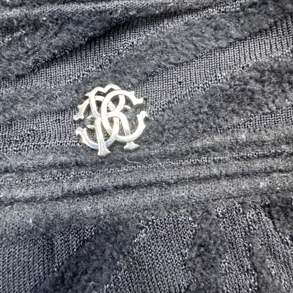 Roberto Cavalli Black Knit Zebra Texture Mini Skirt RC Logo Scalloped Hem 42 - Picture 7 of 14
